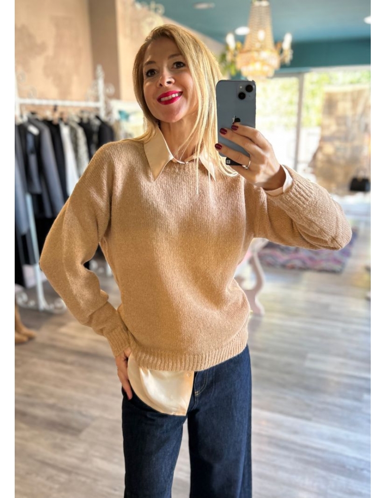 MAGLIA GIRO COLLO BEIGE...